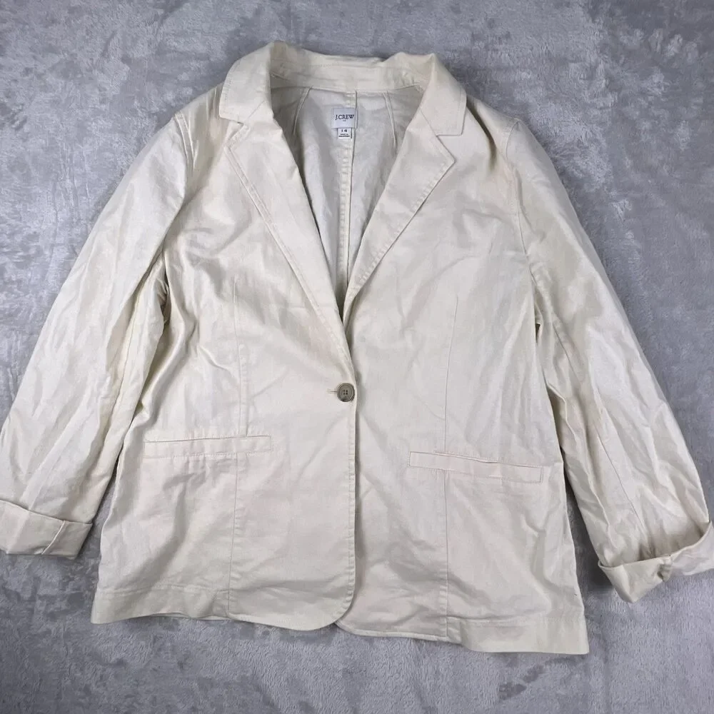 J.Crew Womens Beige Single Button Blazer Jacket Size 14